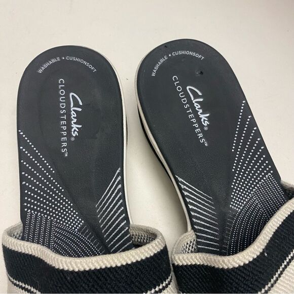 Clarks cloudsteppers comfort slip on sandals slides Arla Hollis Black stretchy 9 - Picture 8 of 11